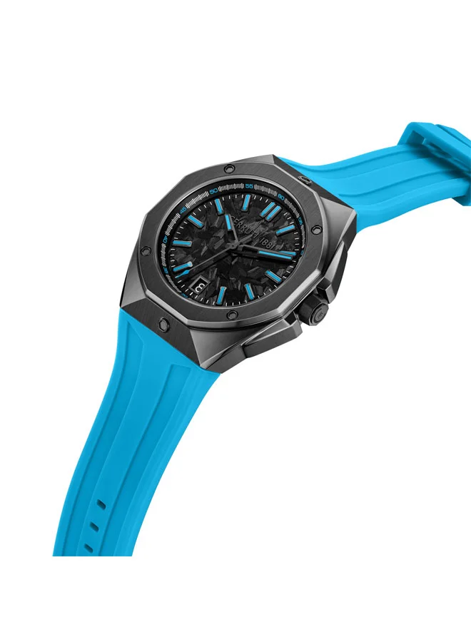 شيروتي 1881 Arezzo Black Carbon Dial Silicone Strap Analog Watch for Men, 41mm